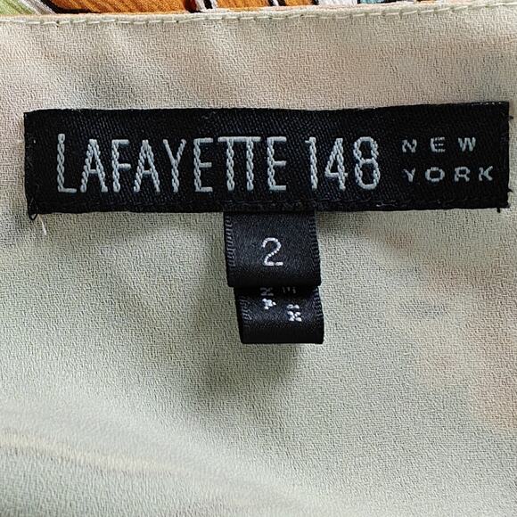 Lafayette 148 Crinkle Silk Dress Size 2 Colorful Mod Spring Summer Beachy - Picture 13 of 15